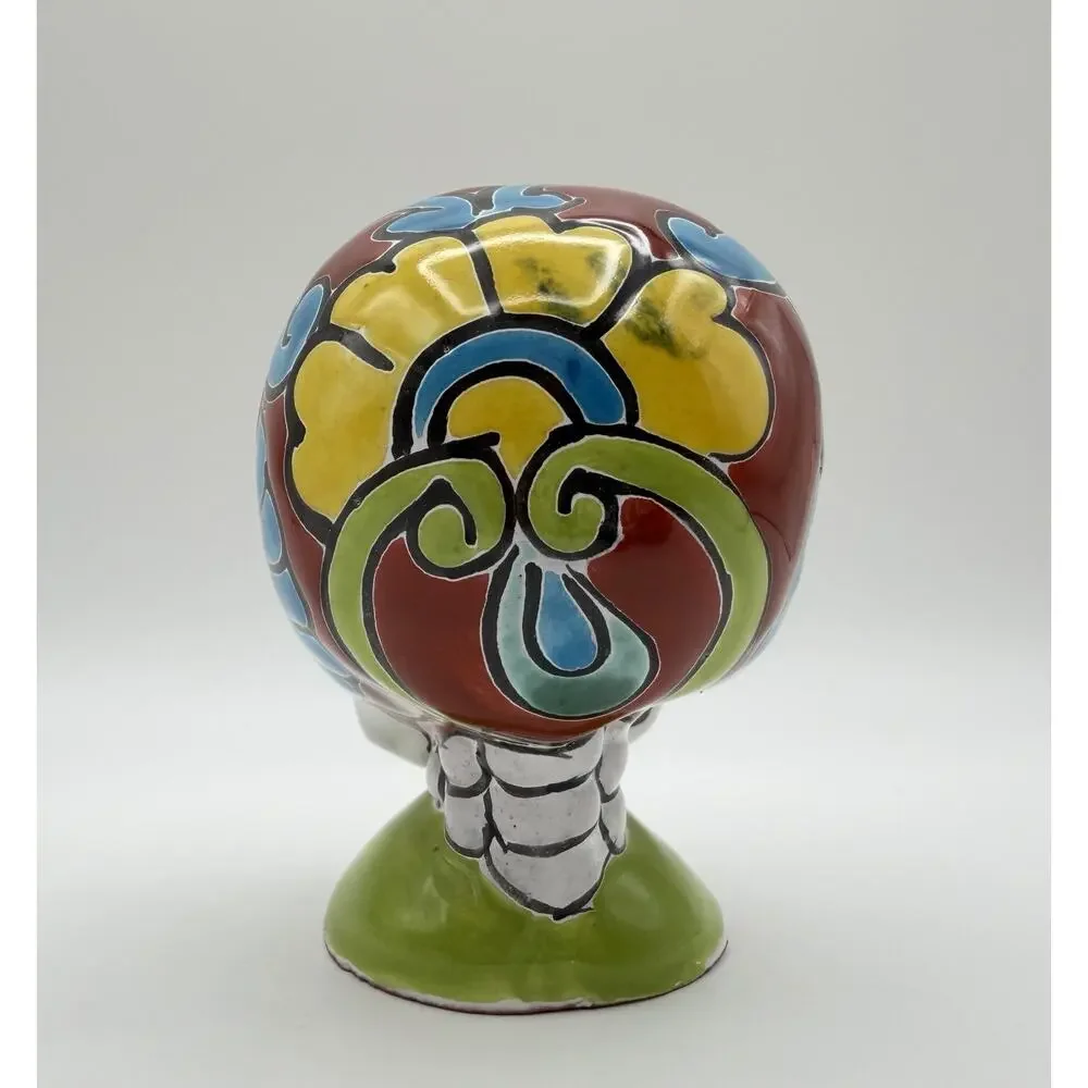 Talavera Mexican Pottery Day of the Dead Skull Figurine 5” Hand Painted Mexico